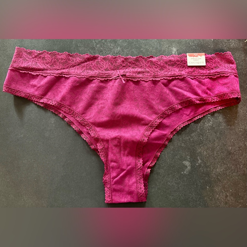 Cacique Plus Size 18/20 Lane Bryant  Pink Stretch Lace Cheeky Panties